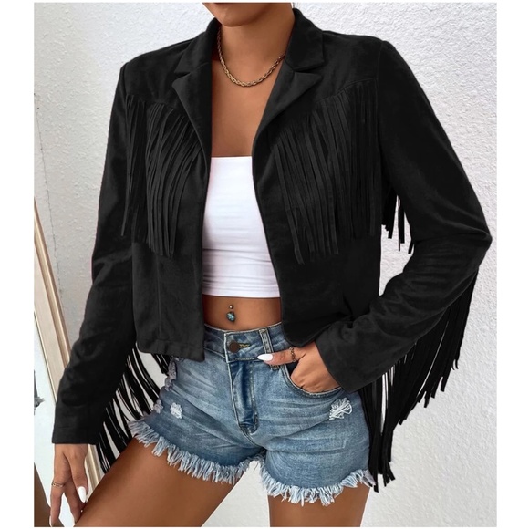 Jackets & Blazers - Western Open Front Fringe Boho Jacket